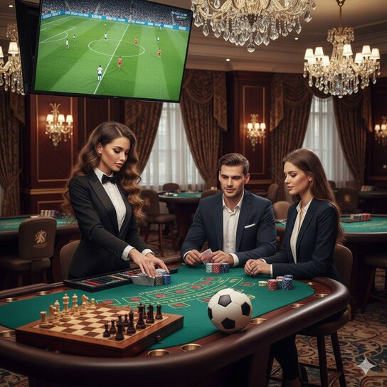 Luxurious Las Vegas casino interior with bright lights, slot machines, and elegant decor, creating a vibrant and opulent atmosphere.